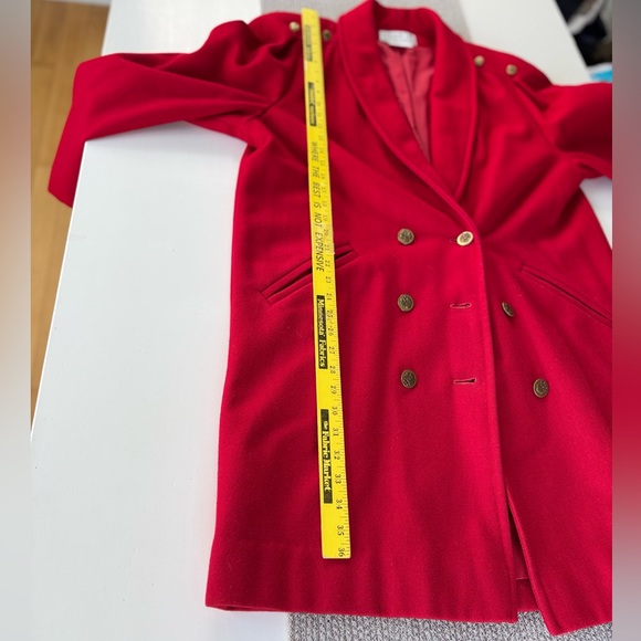 Vintage Michelle Stuart Cardinal Red Double Breast Shawl Collar Wool Trench Coat - Picture 10 of 16